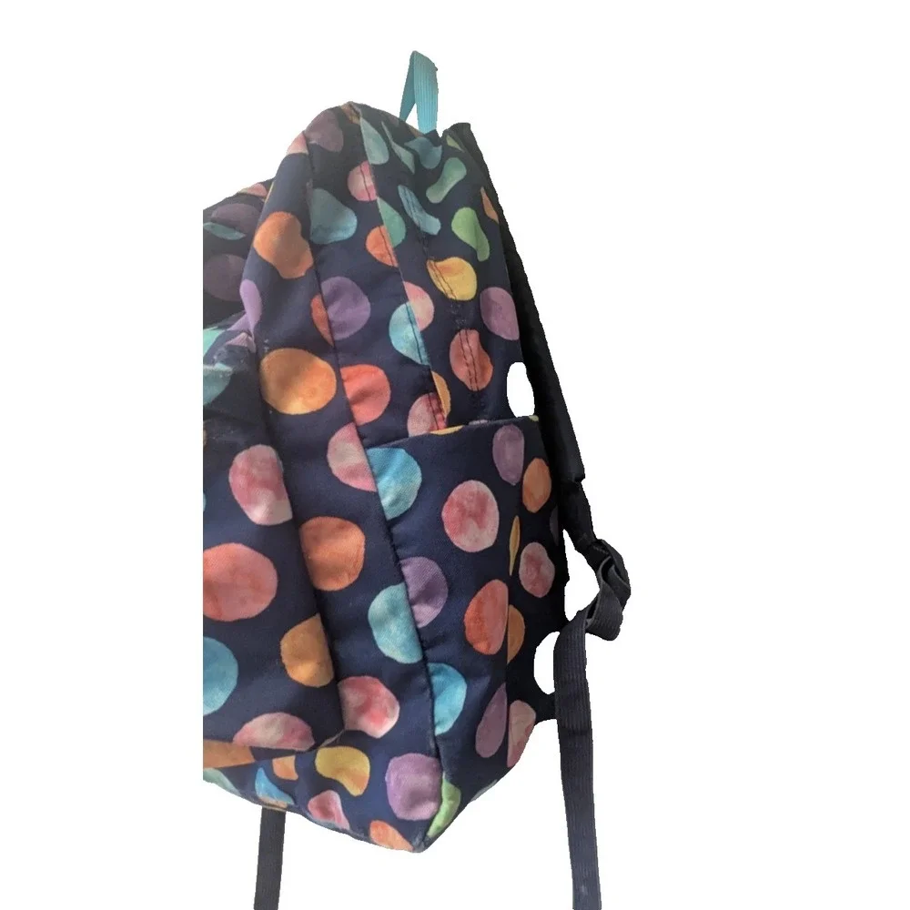 Jansport Backpack Polka Dots Navy Blue 2 Zipper Pockets large sports school